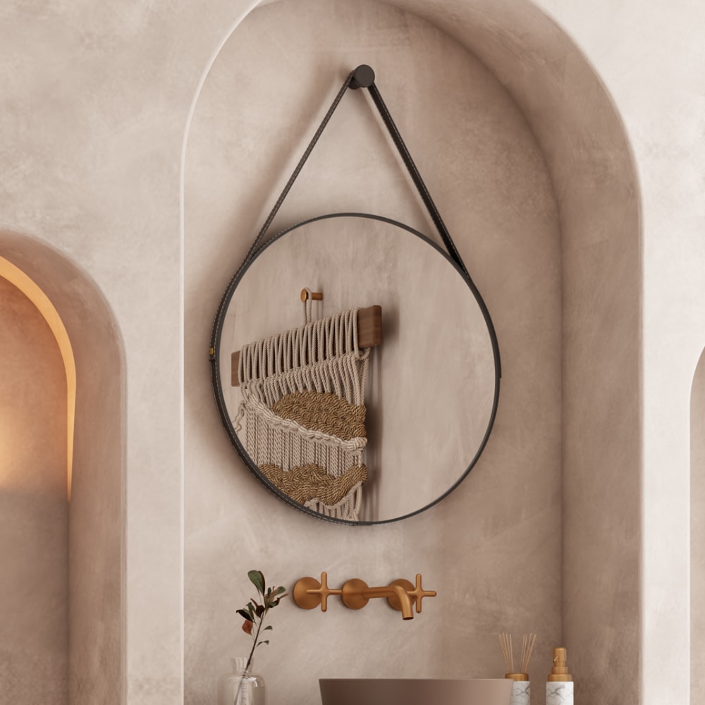 Espelho Com Alça de Couro Orion Cozimax 60x90cm Preto - 103108