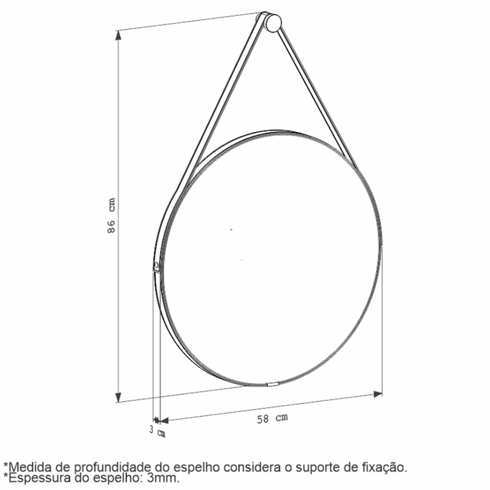 Espelho Com Alça de Couro Orion Cozimax 60x90cm Preto - 103108
