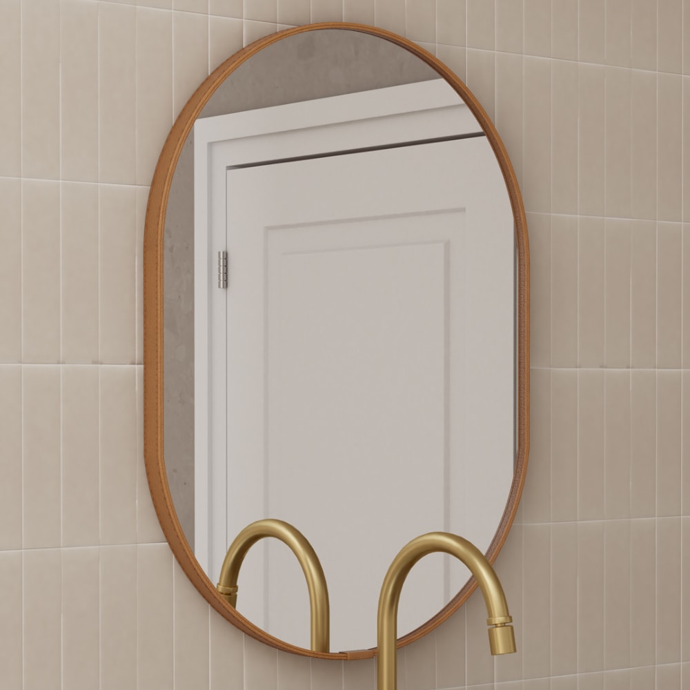 Espelho Com Alça de Couro Unna Cozimax 60cm Caramelo - 103376