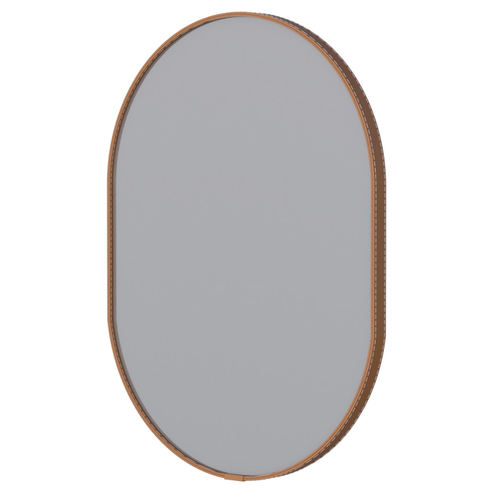 Espelho Com Alça de Couro Unna Cozimax 60cm Caramelo - 103376