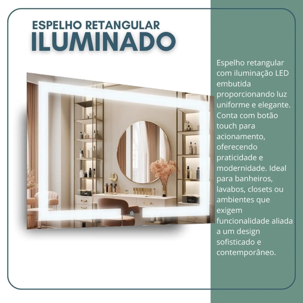Espelho Reduna Touch Screen 50x70cm Retângular com LED - PD1659