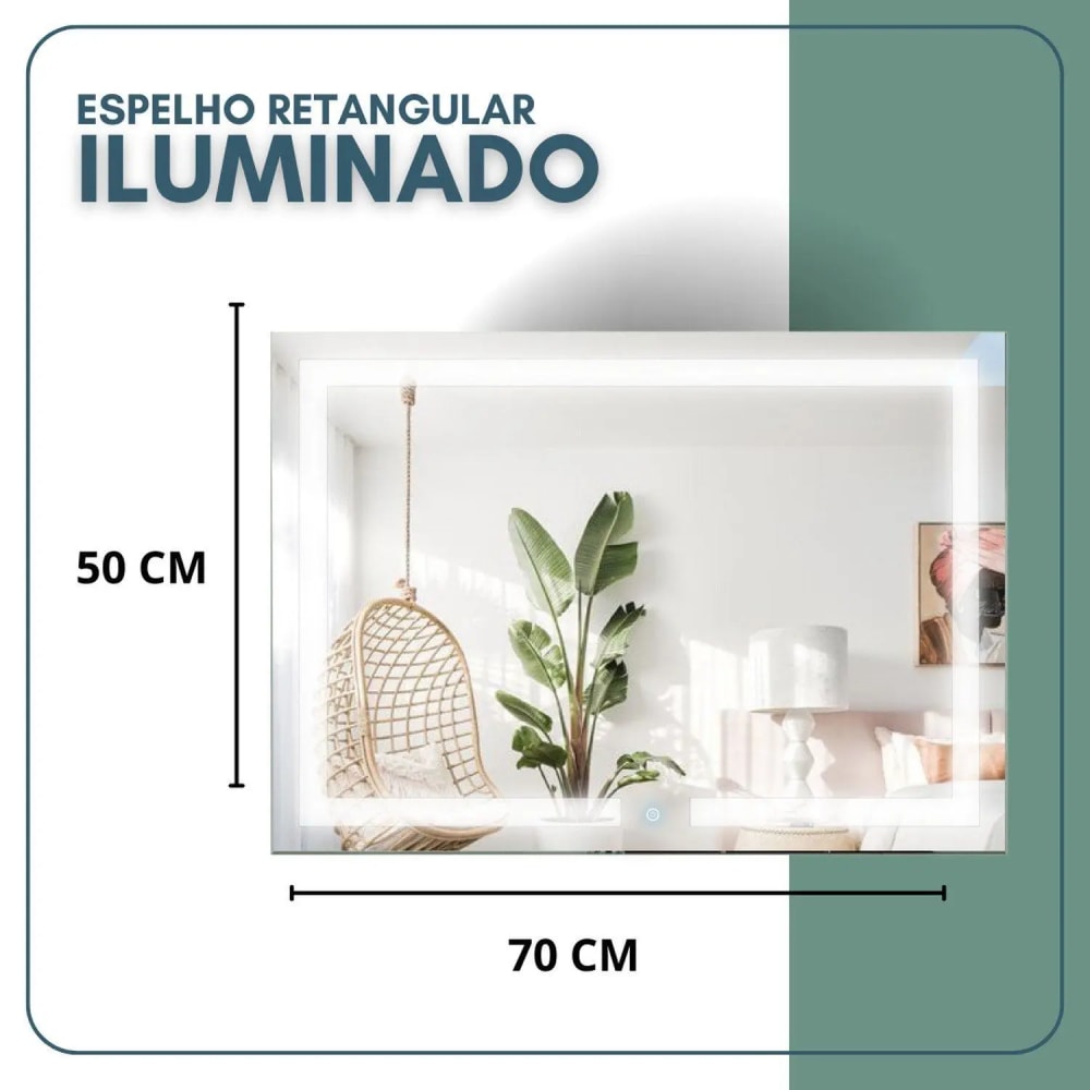Espelho Reduna Touch Screen 50x70cm Retângular com LED - PD1659
