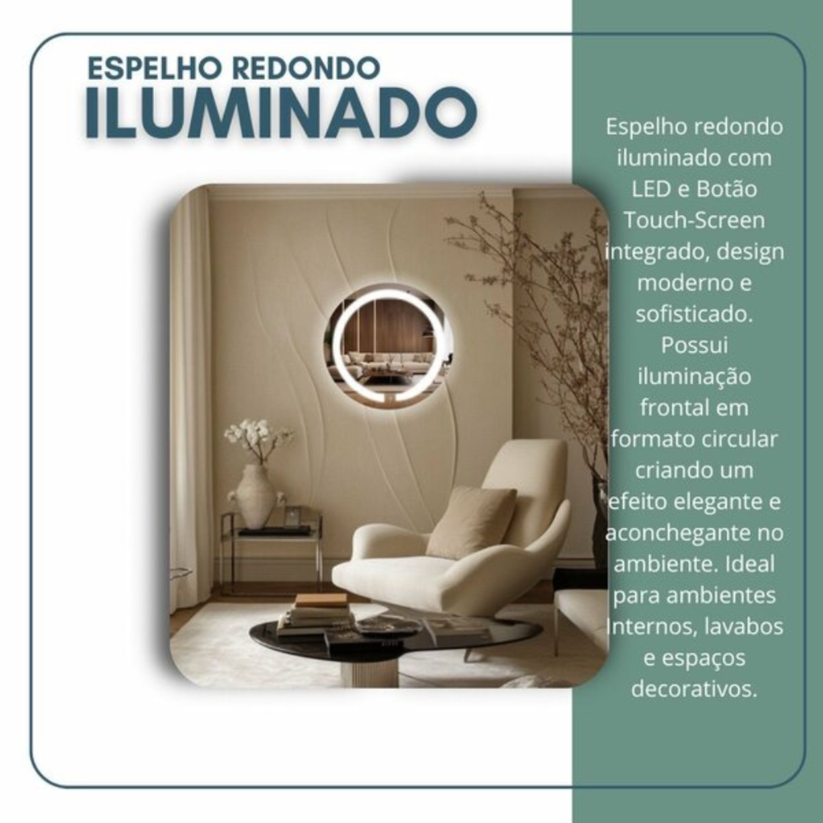 Espelho Reduna Touch Screen 60x60cm Redondo com LED - PD1674