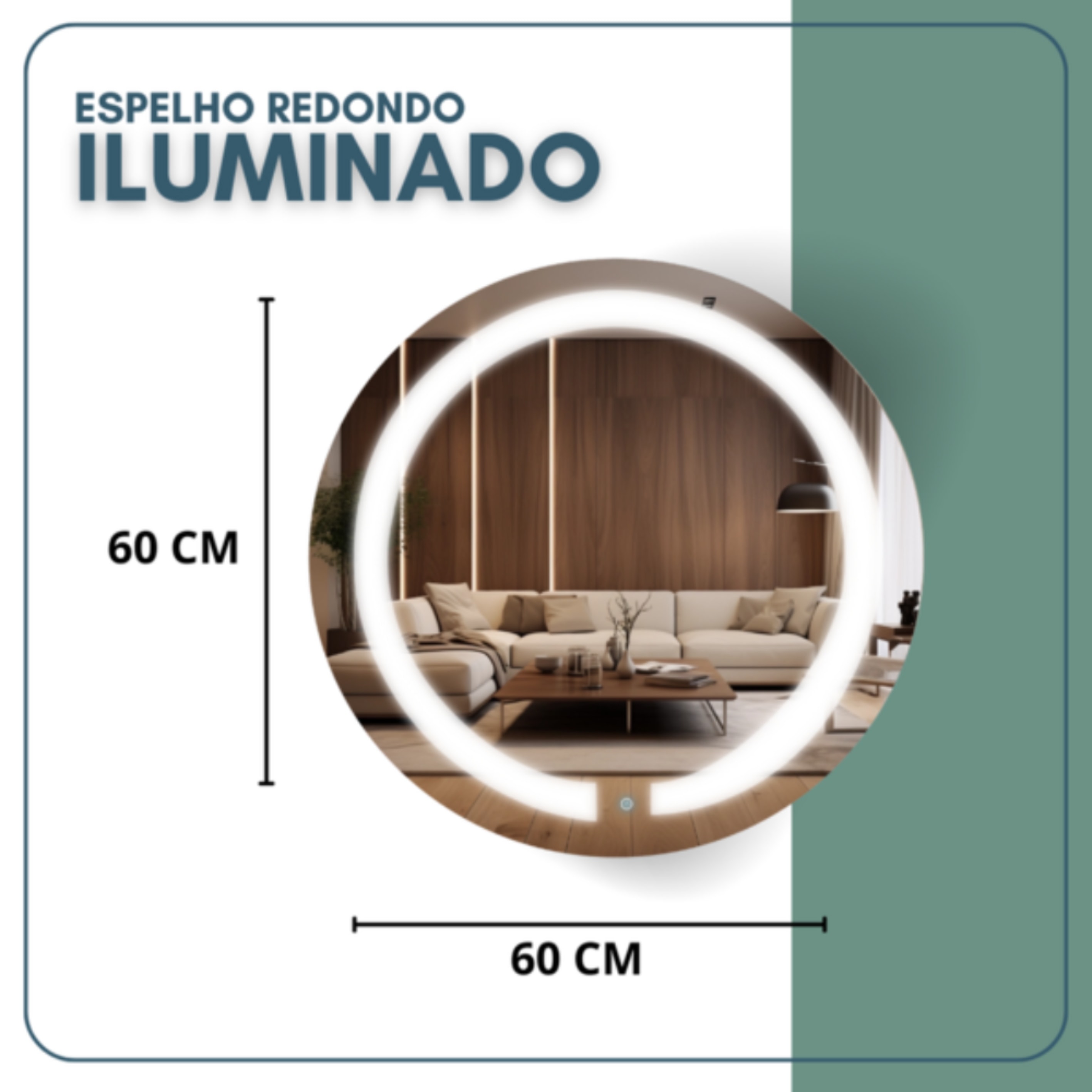 Espelho Reduna Touch Screen 60x60cm Redondo com LED - PD1674