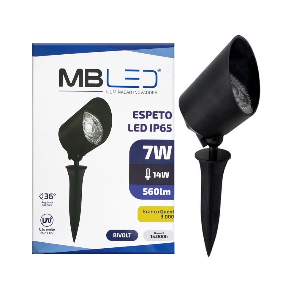 Espeto LED MBLED 7W 3000K Preto Ip65 - 6165