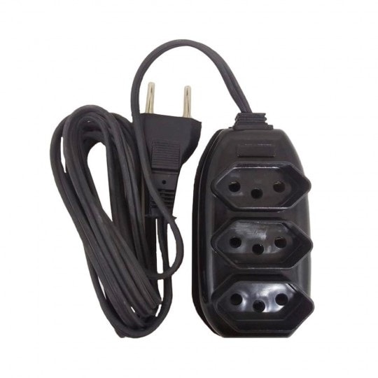 Extensão Elétrica 3 Tomadas 2P+T Cabo 3M Preta - 430006