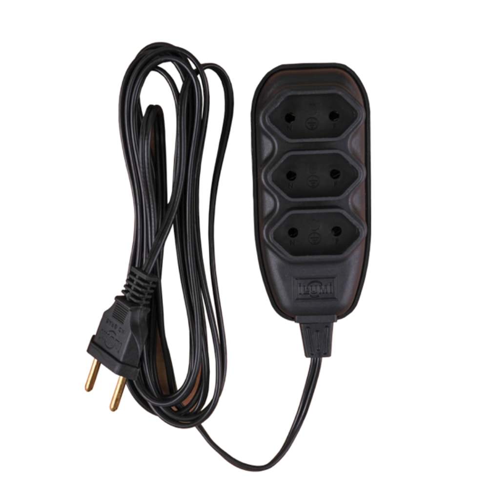 Extensão Elétrica Ilumi 2P Bipolar com Cordão Paralelo 10A 250V 3m Preto - 17912