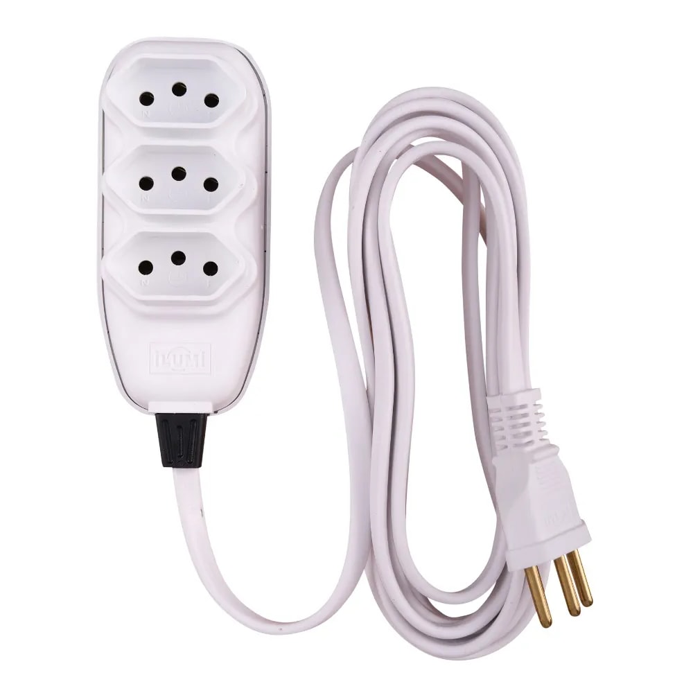 Extensão Elétrica Ilumi 3 Vias 10A 250V Cabo 10m Branco - 172001