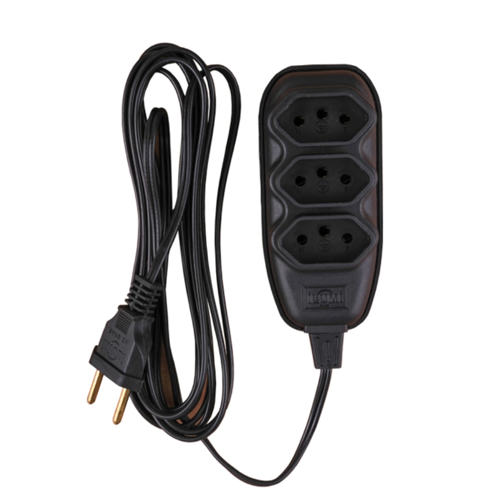 Extensão Elétrica Ilumi 3 Vias 10A 250V Cabo 10m Chato Preto - 172002