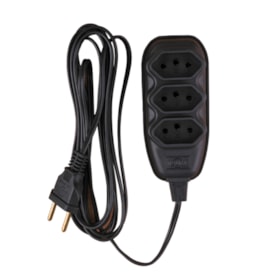 Extensão Elétrica Ilumi 3 Vias 10A 250V Cabo 10m Chato Preto - 172002