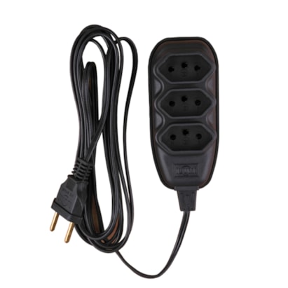 Extensão Elétrica Ilumi 3 Vias 10A 250V Cabo 10m Chato Preto - 172002
