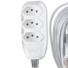 Extensão Elétrica Ilumi 3 Vias 10A 250V Cabo 5m Branco - 171001