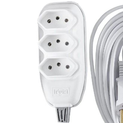 Extensão Elétrica Ilumi 3 Vias 10A 250V Cabo 5m Branco - 171001