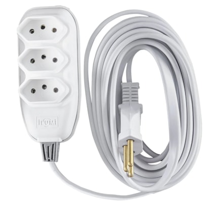 Extensão Elétrica Ilumi 3 Vias 10A 250V Cabo 5m Branco - 171001