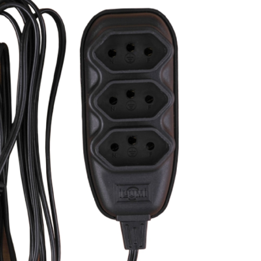 Extensão Elétrica Ilumi 3 Vias 10A 250V Cabo 5m Preto - 171002