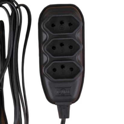 Extensão Elétrica Ilumi 3 Vias 10A 250V Cabo 5m Preto - 171002