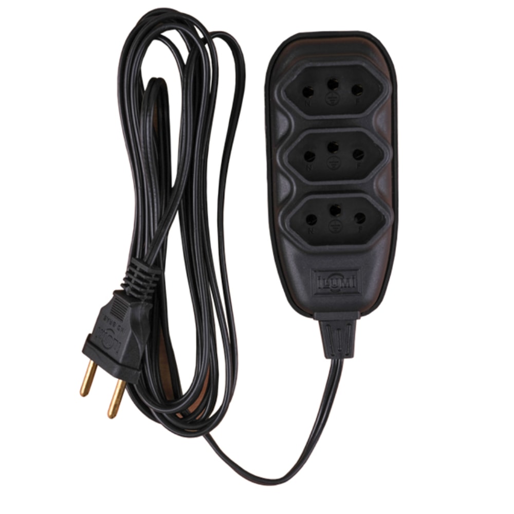 Extensão Elétrica Ilumi 3 Vias 10A 250V Cabo 5m Preto - 171002
