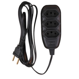 Extensão Elétrica Ilumi 3 Vias 10A 250V Cabo 5m Preto - 171002