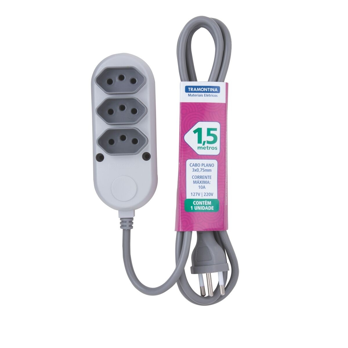 Extensão Elétrica Múltipla Tramontina 3 Tomadas 10A 250V Cabo 1,5m - 57504019