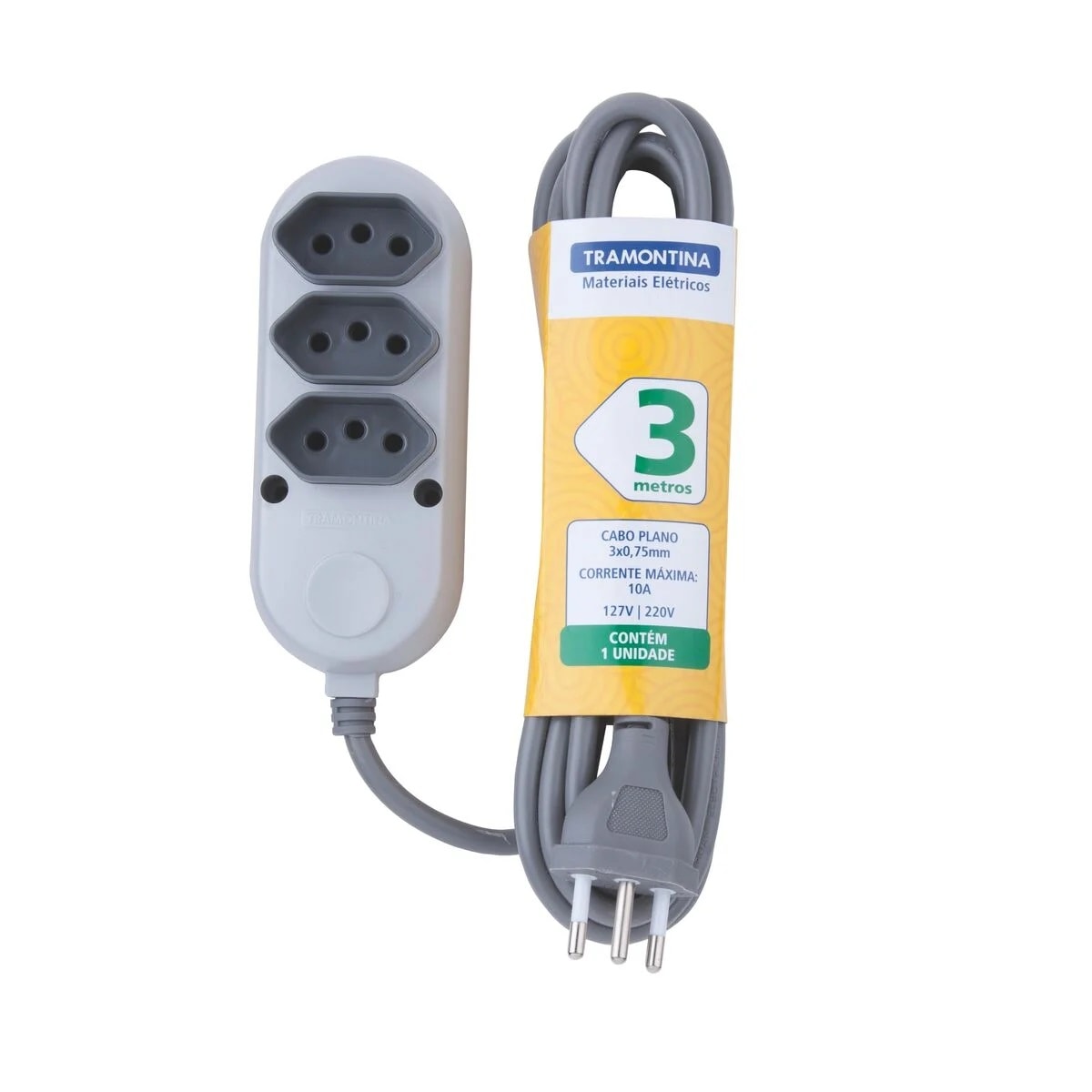 Extensão Elétrica Múltipla Tramontina 3 Tomadas 10A 250V Cabo 3m - 57504020