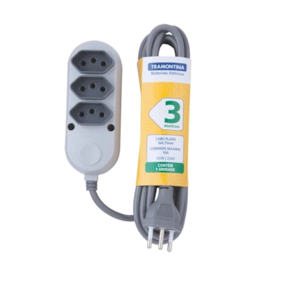 Extensão Elétrica Múltipla Tramontina 3 Tomadas 10A 250V Cabo 3m - 57504020