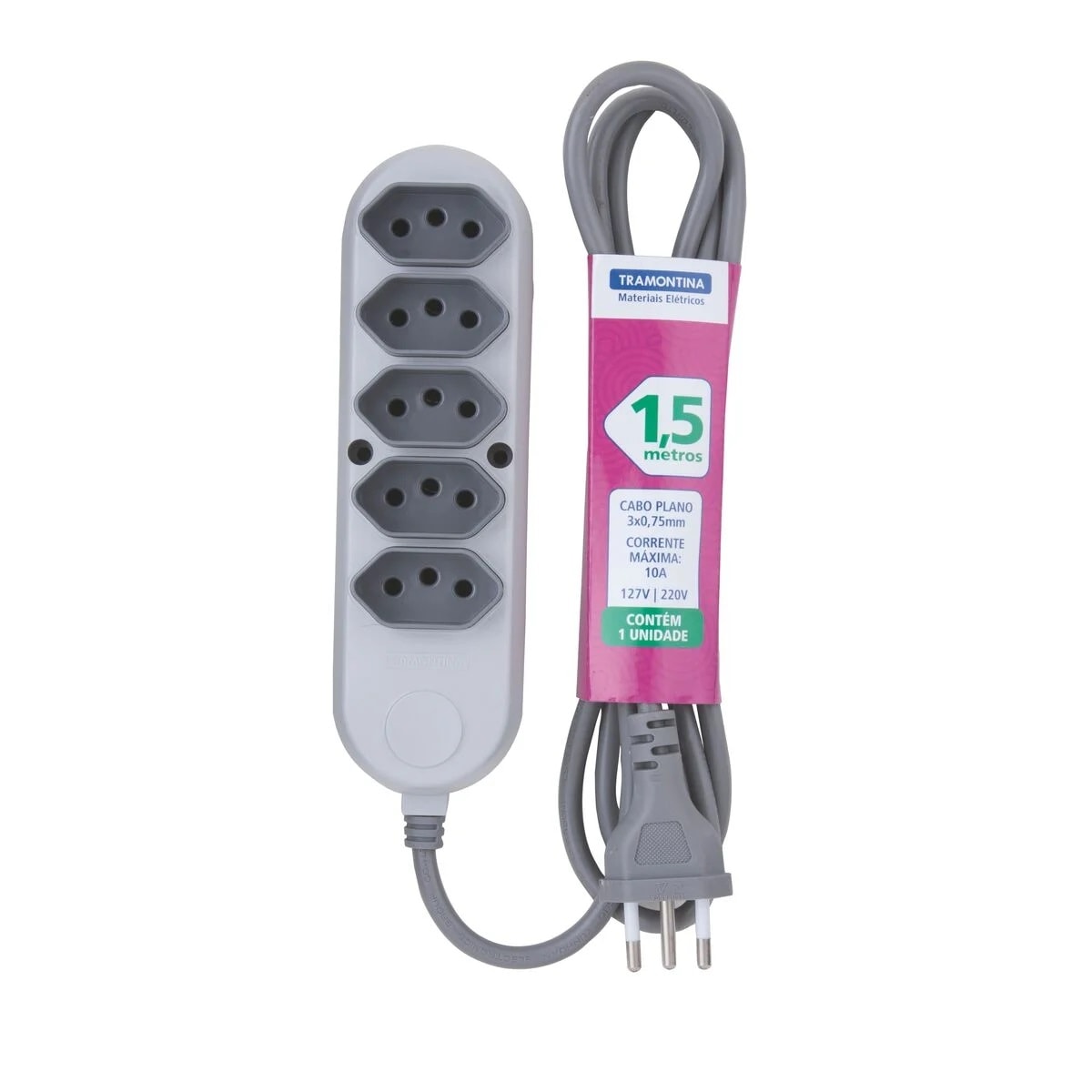 Extensão Elétrica Múltipla Tramontina 5 Tomadas 10A 250V Cabo 1,5m - 57504029