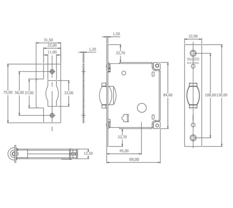 Fechadura Auxiliar Trinco Rolete La Fonte 5050 Cromado - 14104/008