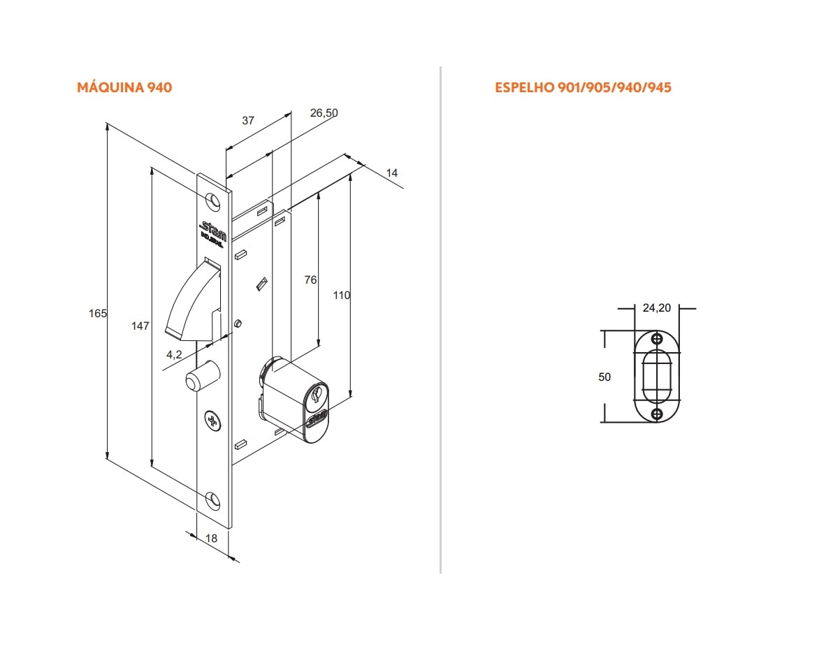 Fechadura de Porta de Correr Stam Genebra 940 EO Oxidado - 35118