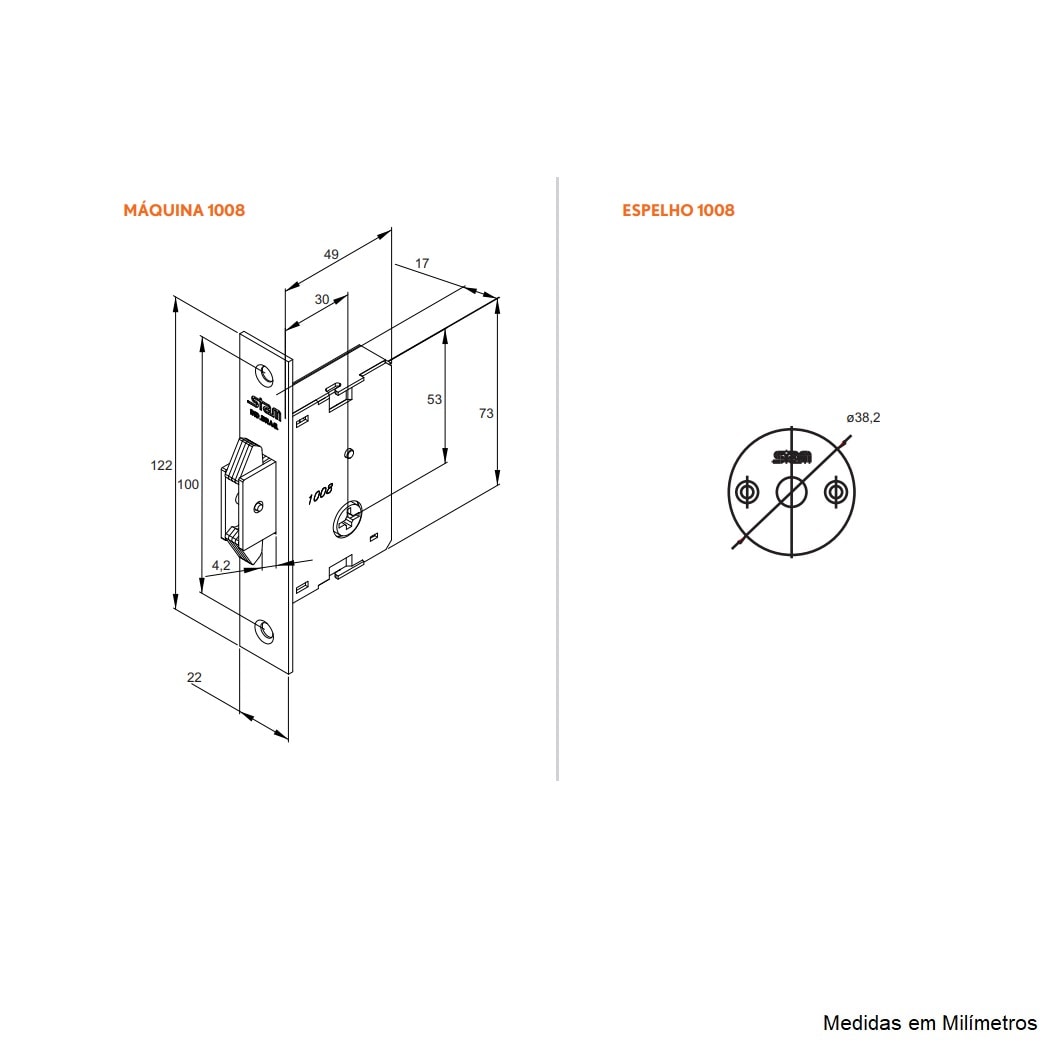 Fechadura de Porta Externa de Correr Stam Basel 1008 Inox Polido - 10929