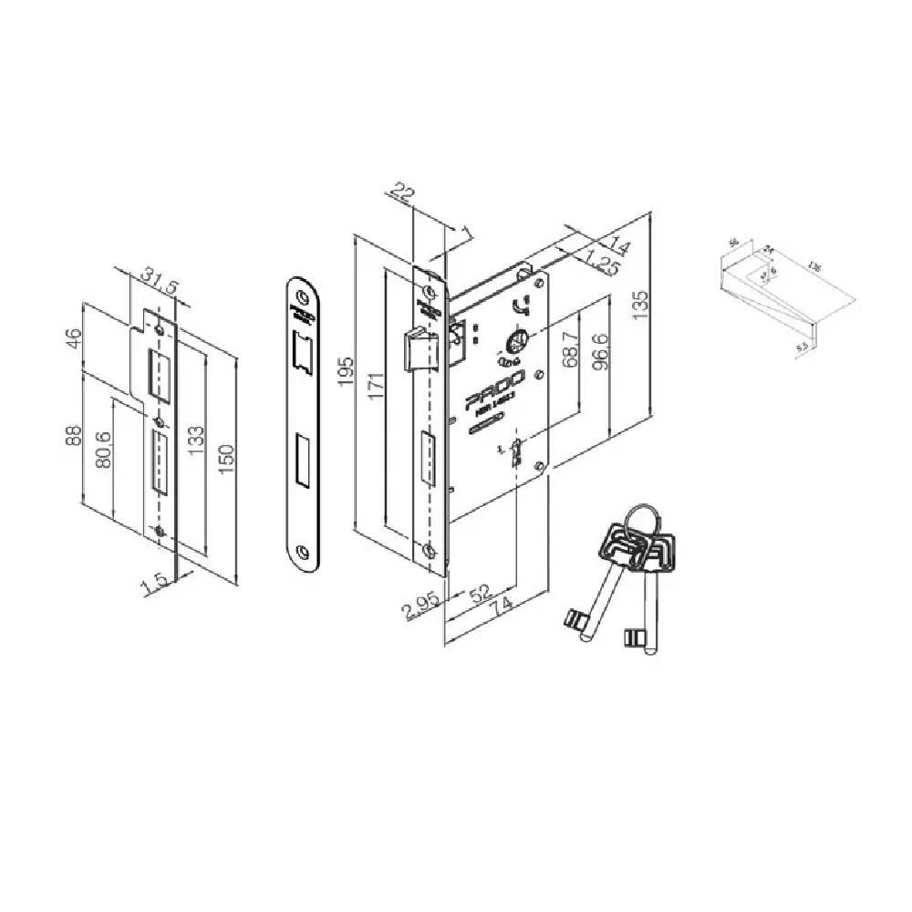 Fechadura de Porta Externa Pado Ascot 55mm RQ2 Cromado Acetinado - 54025113