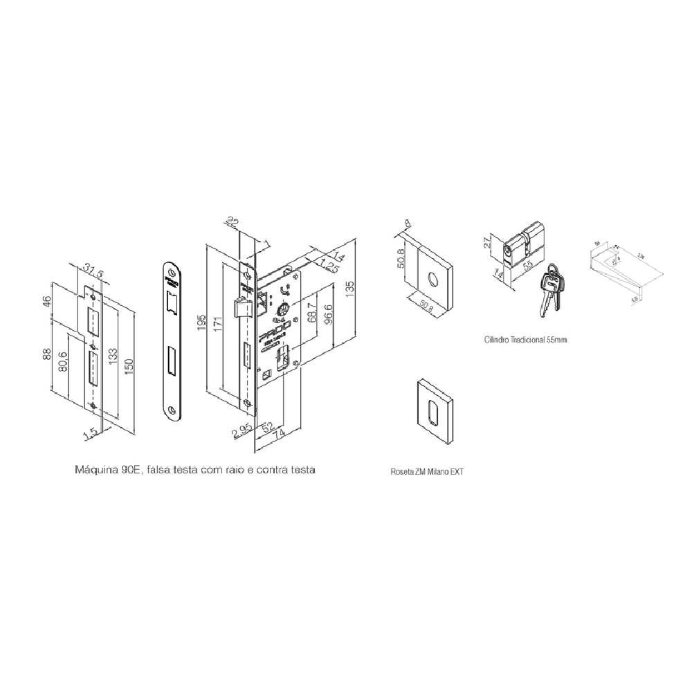 Fechadura de Porta Externa Pado Ascot 55mm RQ2 Grafite Escovado - 54025160