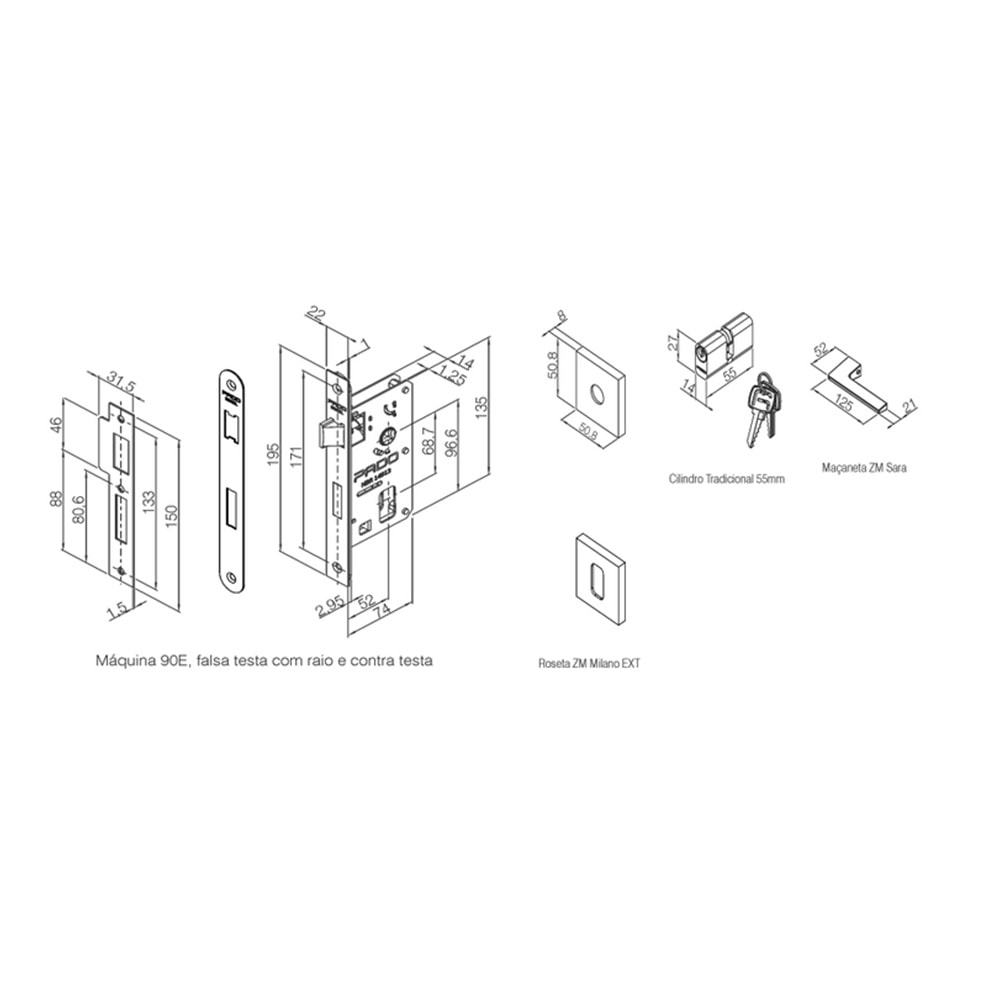 Fechadura de Porta Externa Pado Sara 40mm RQ3 Rose - 54024055