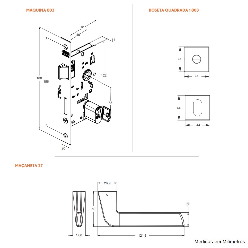 Fechadura de Porta Externa Stam Fano 803/27 RQ1I 40mm Inox Polido - 38421