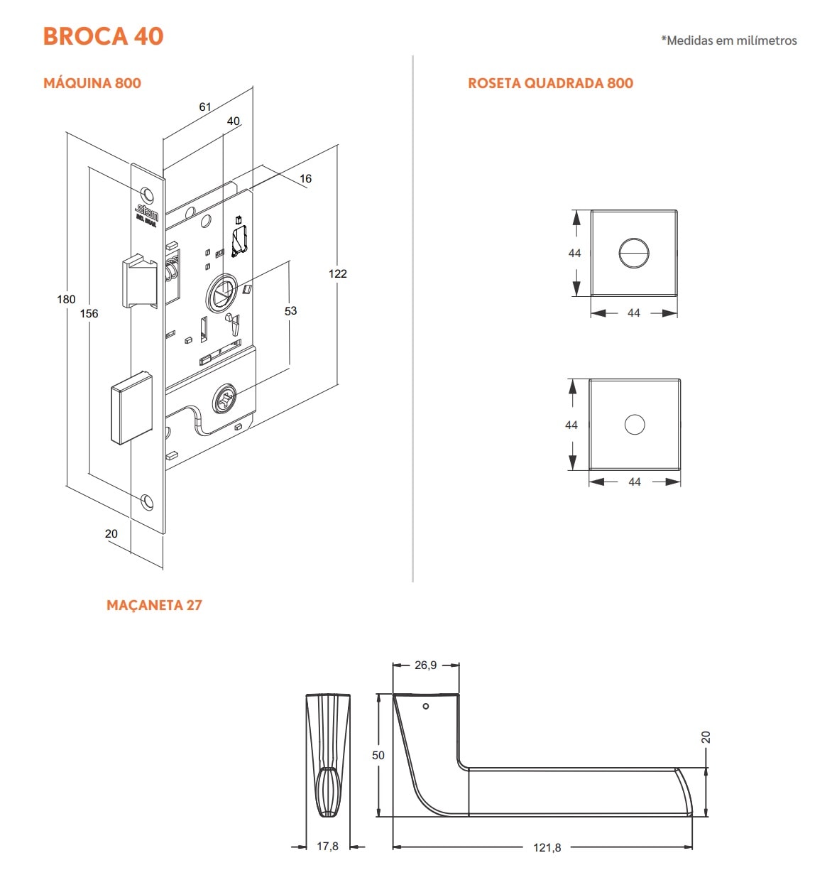 Fechadura de Porta Externa Stam Lucca 800/27 RQ1 40mm Inox Polido - 38194