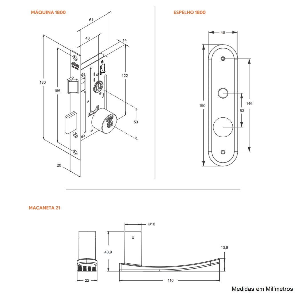 Fechadura de Porta Externa Stam Parma 1800/21 40mm Acetinado - 11298