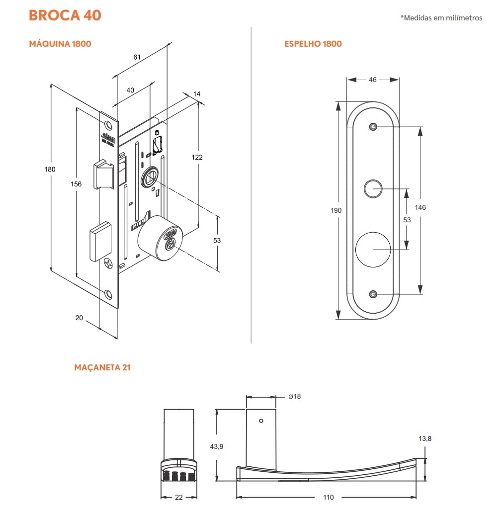 Fechadura de Porta Externa Stam Parma 1800/21 40mm Inox - 11295