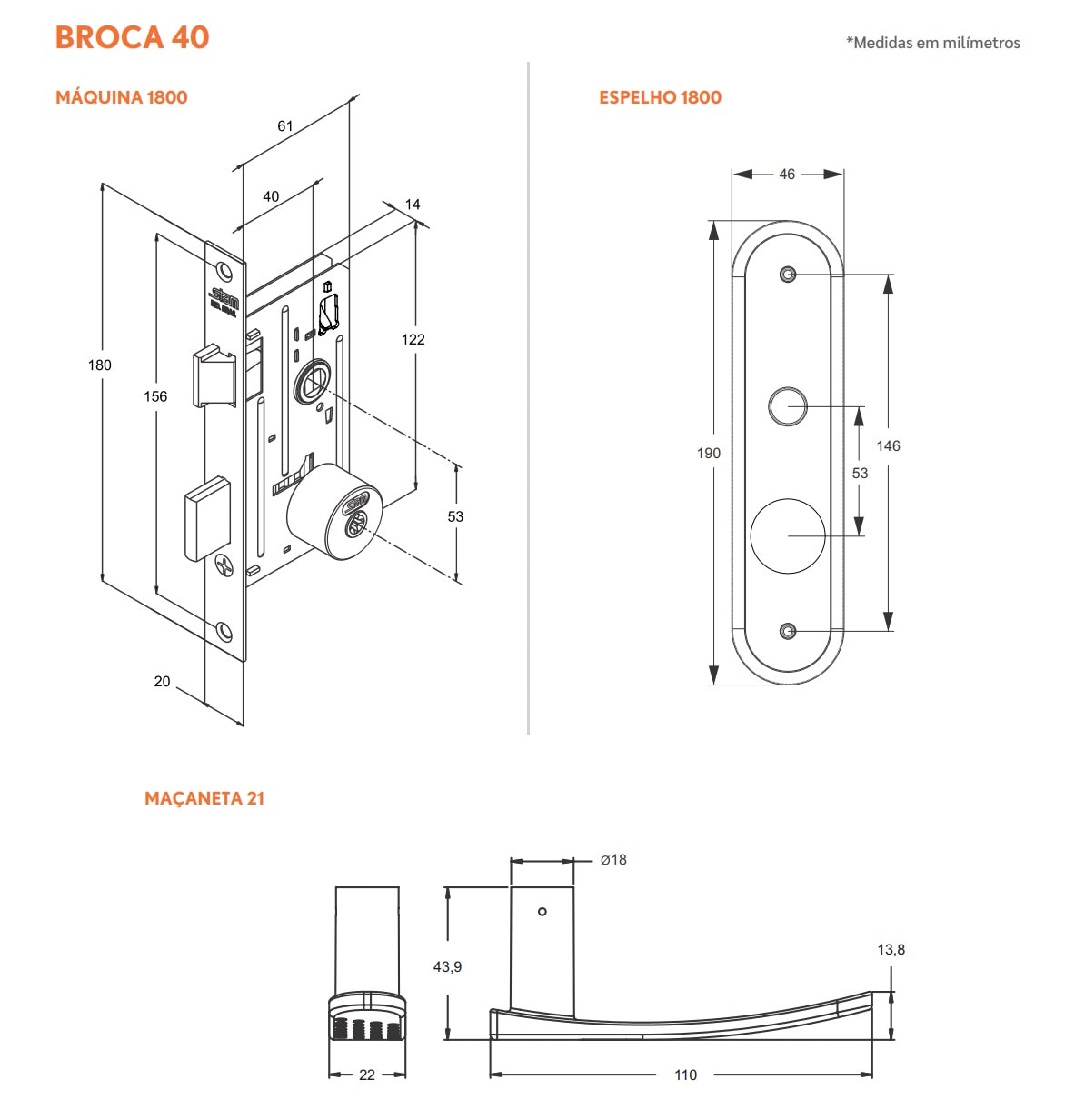 Fechadura de Porta Externa Stam Parma 1800/21 40mm Oxidado - 11297