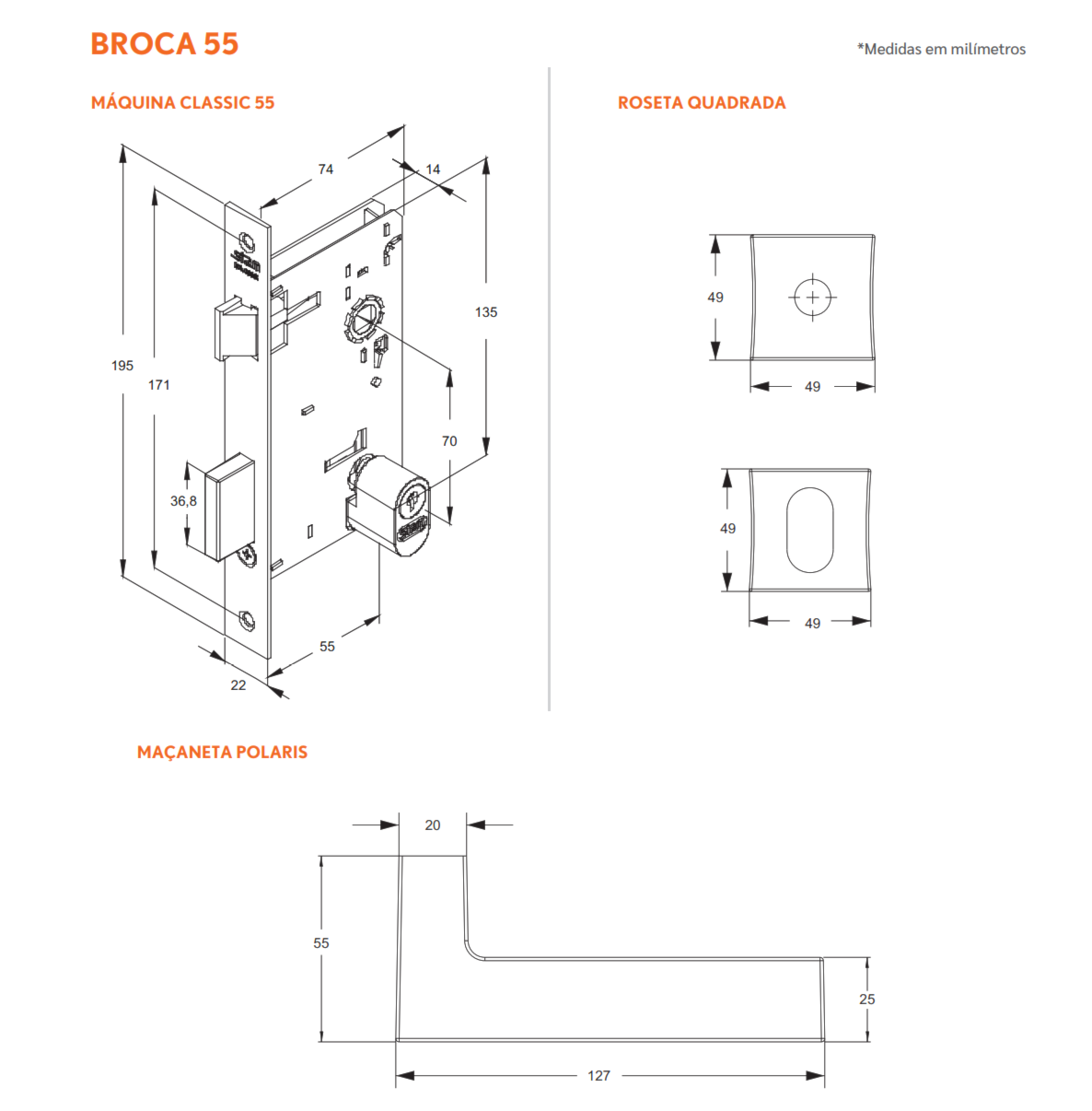 Fechadura de Porta Externa Stam Polaris 55mm 3200 Cromada - 30025