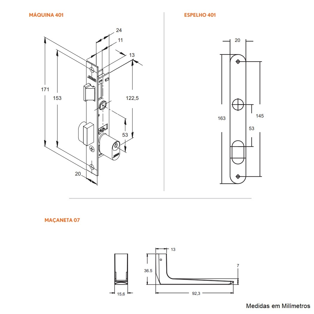 Fechadura de Porta Externa Stam Unna 401/07 11mm Inox Polido - 71401