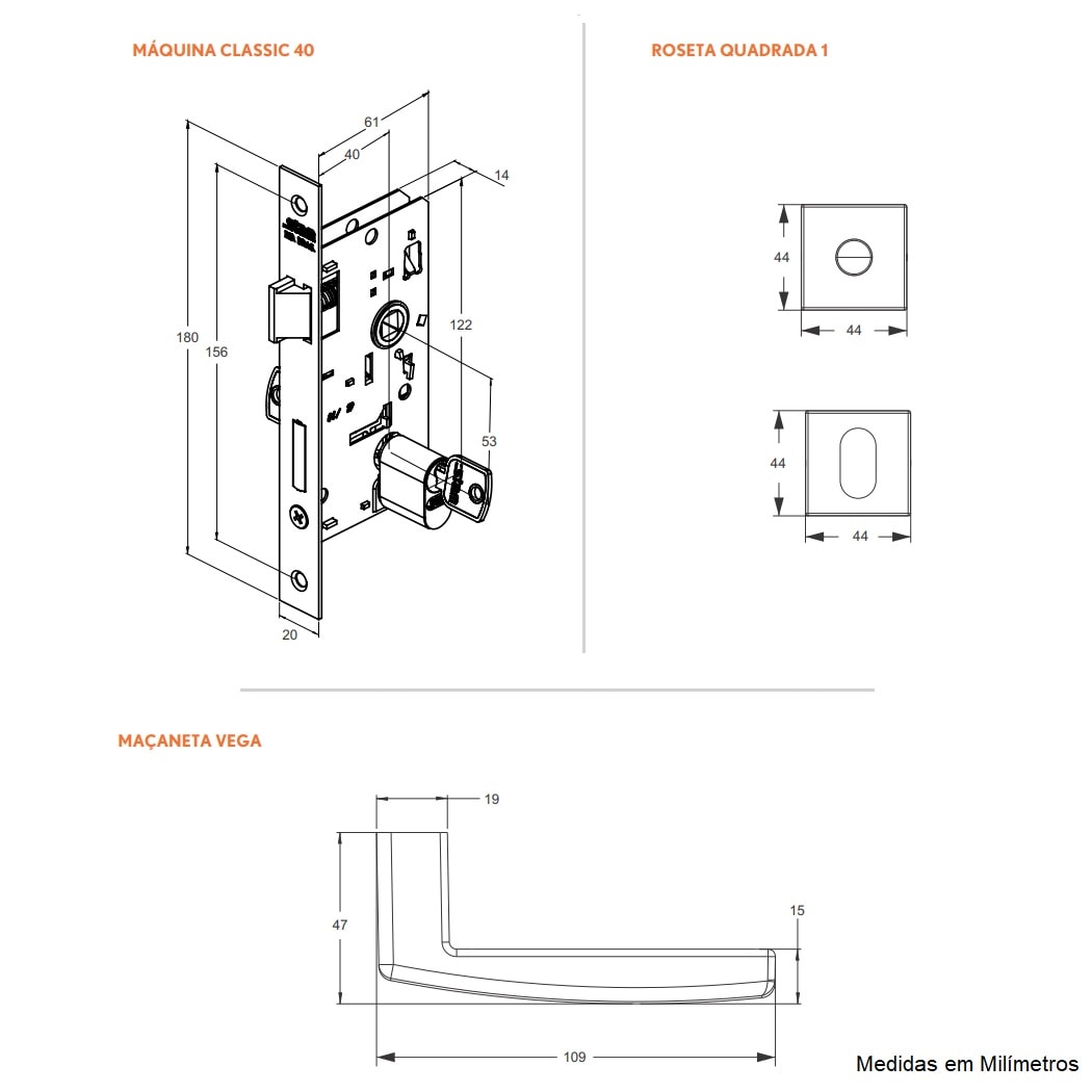 Fechadura de Porta Externa Stam Vega 40mm Inox Polido - 38242