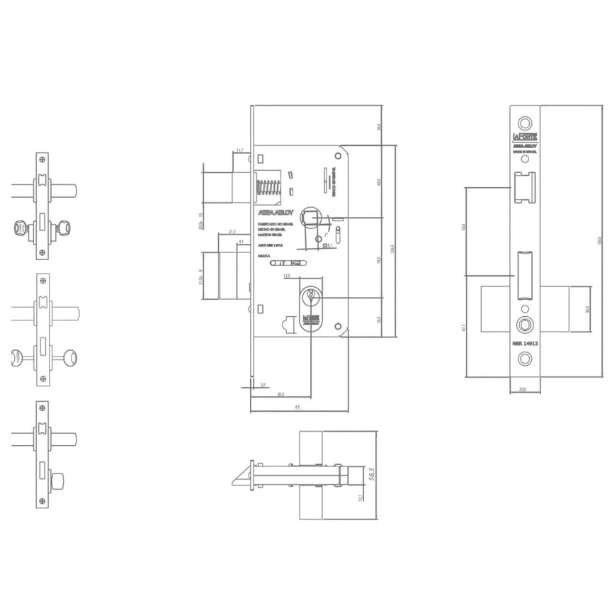 Fechadura de Porta Interna La Fonte 246 ST1 40mm Roseta Inox Cromado