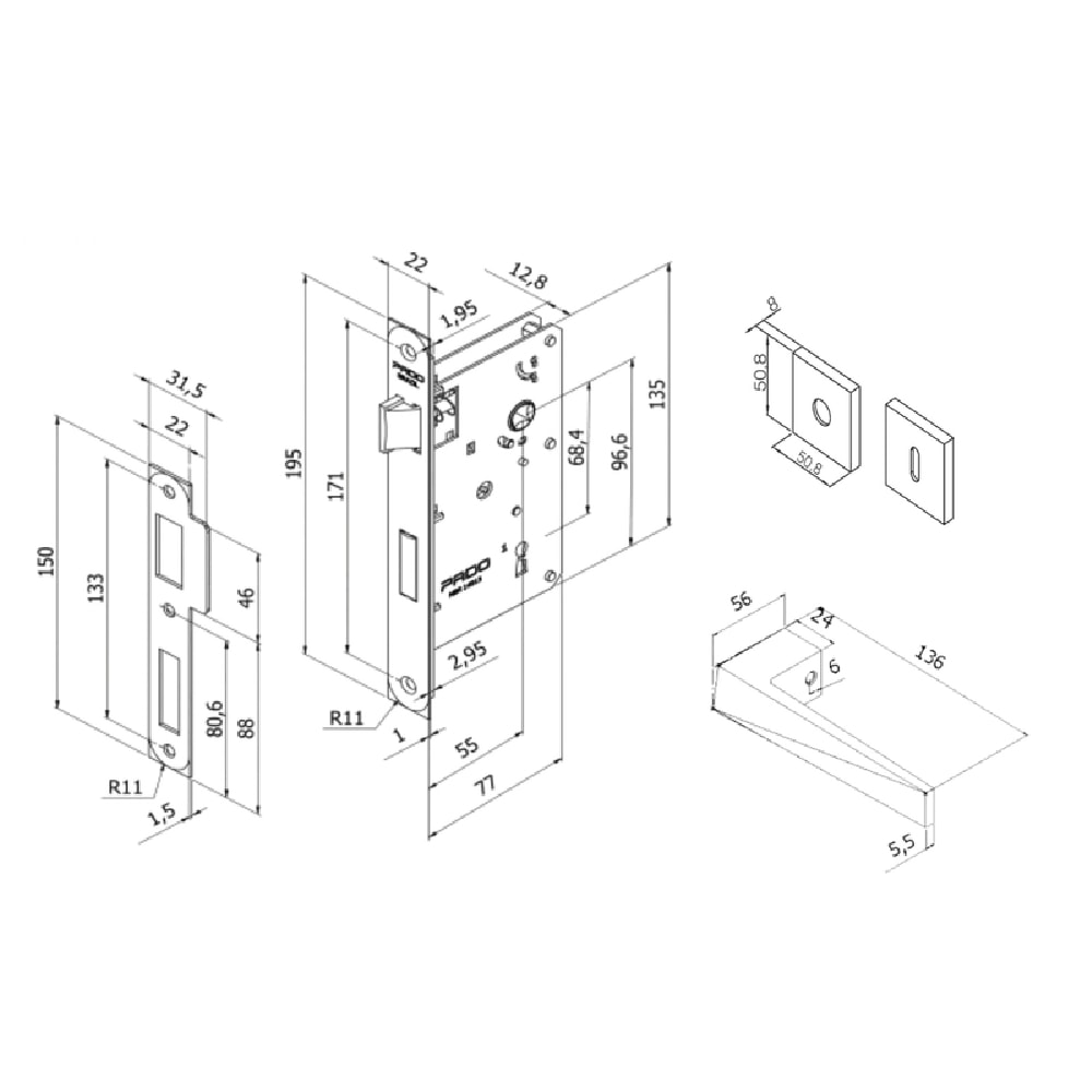 Fechadura de Porta Interna Pado Ascot 55mm RQ2 Cromada - 54025119