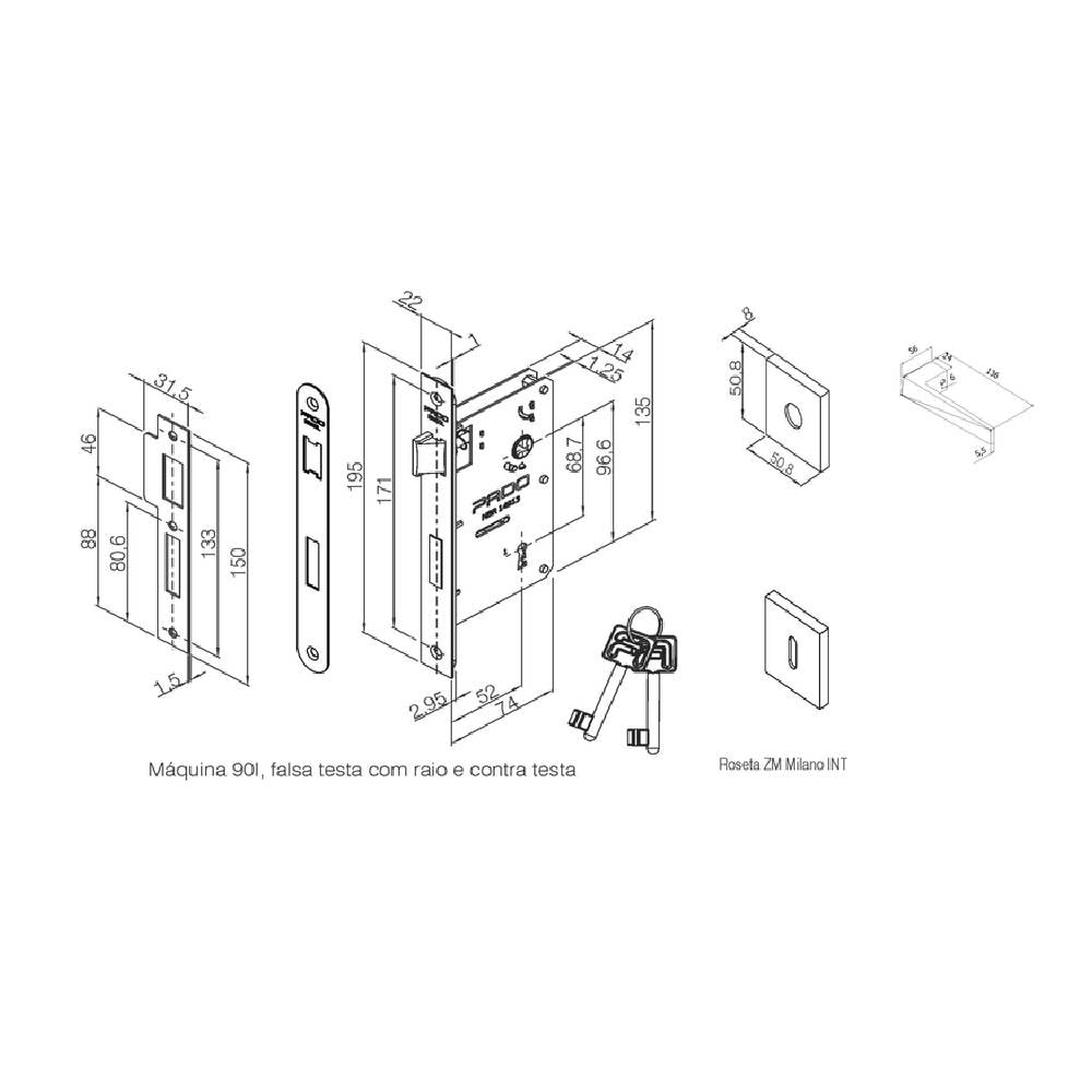 Fechadura de Porta Interna Pado Ascot 55mm RQ2 Grafite Escovada - 54025162