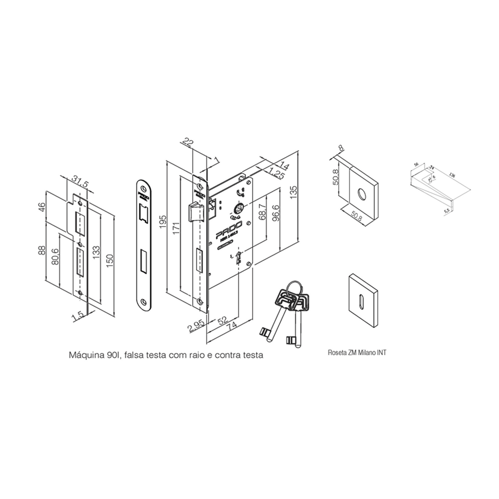 Fechadura de Porta Interna Pado Ascot RQ2 Cromado Acetinado - 54025120