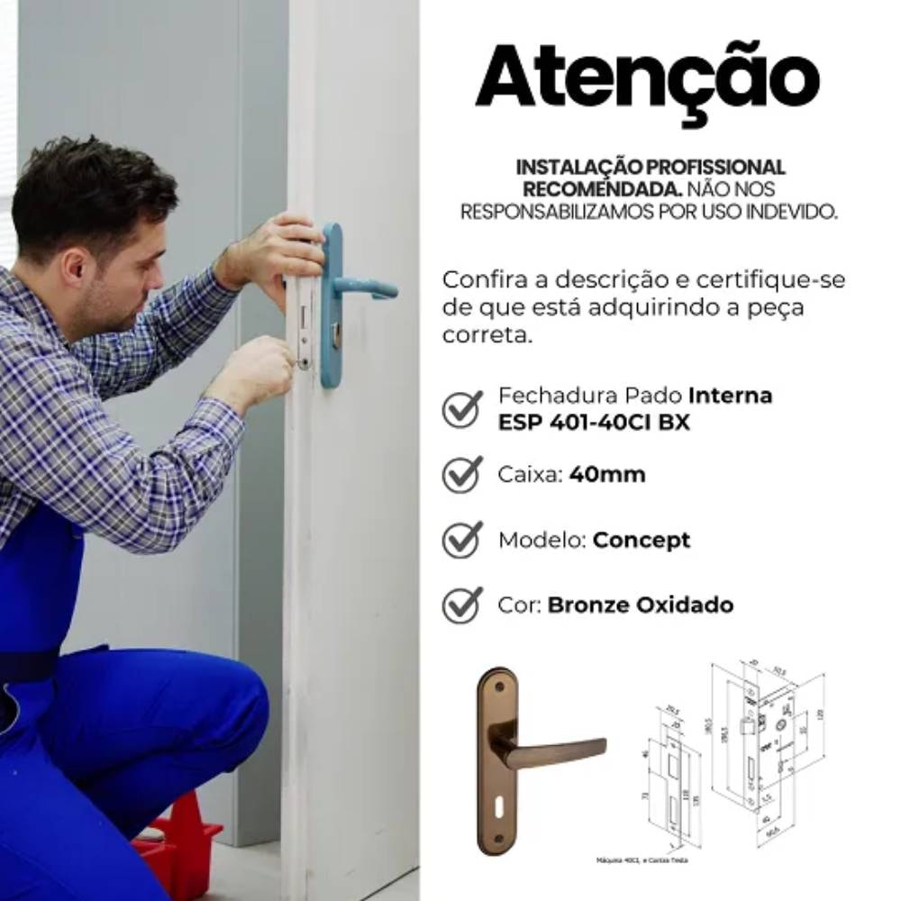 Fechadura de Porta Interna Pado Concept 401-40CI - 54021536