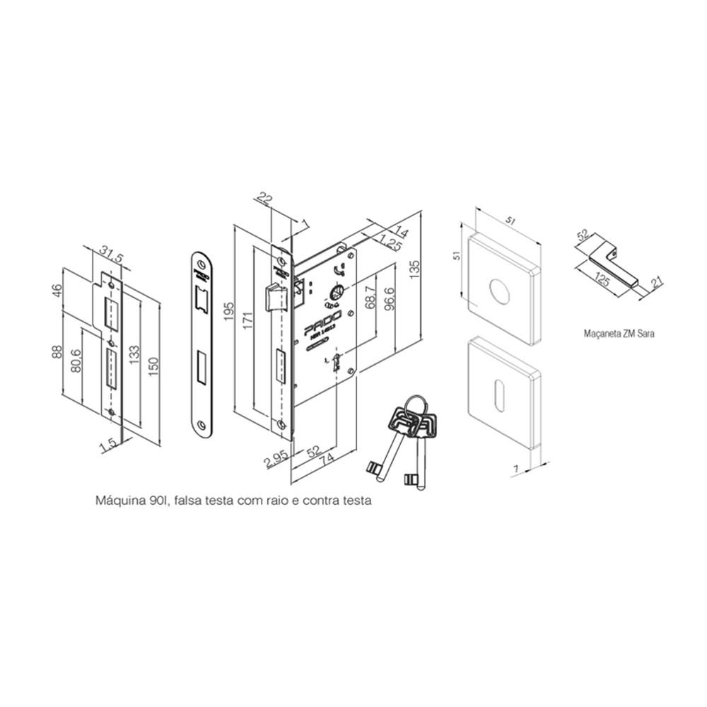 Fechadura de Porta interna Pado Sara 40mm RQ3 Cromado - 54024016