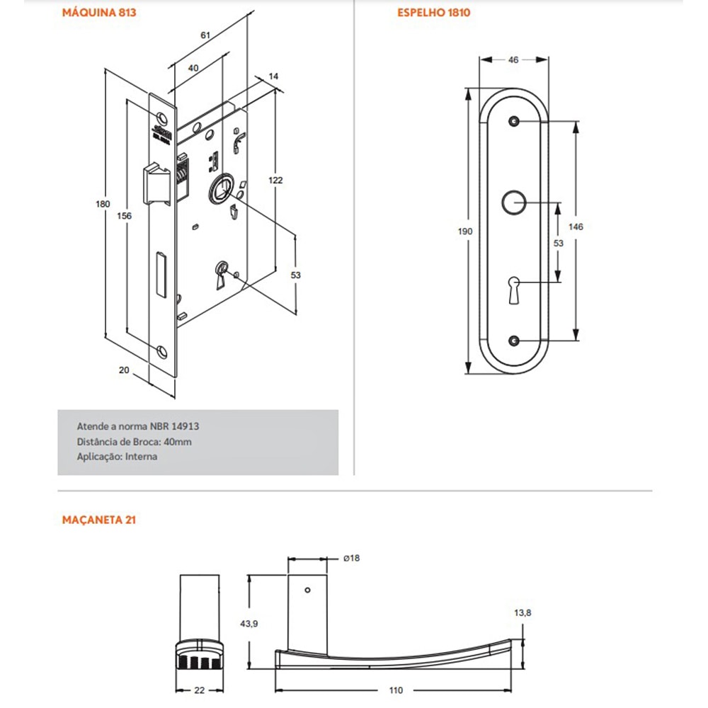 Fechadura de Porta Interna Stam 1810/21 40mm Aço Inox - 11332