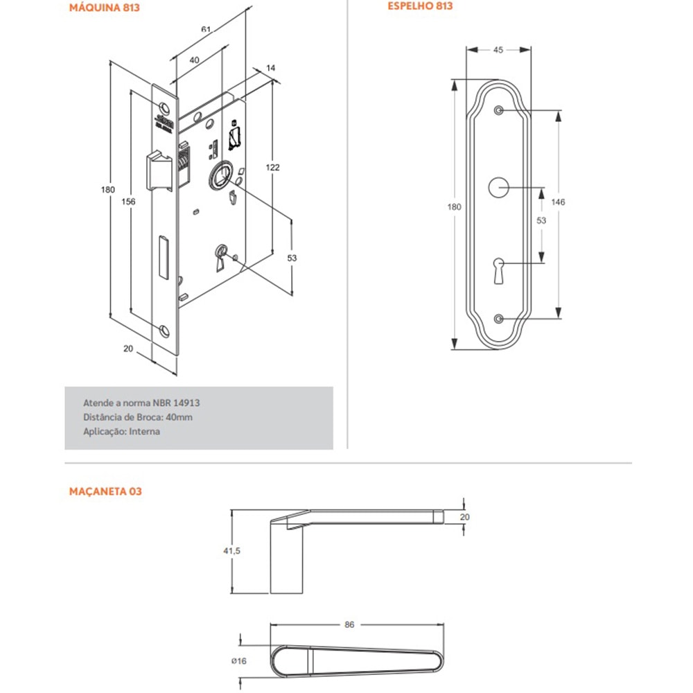 Fechadura de Porta Interna Stam 813/03 40mm Aço Inox - 31813