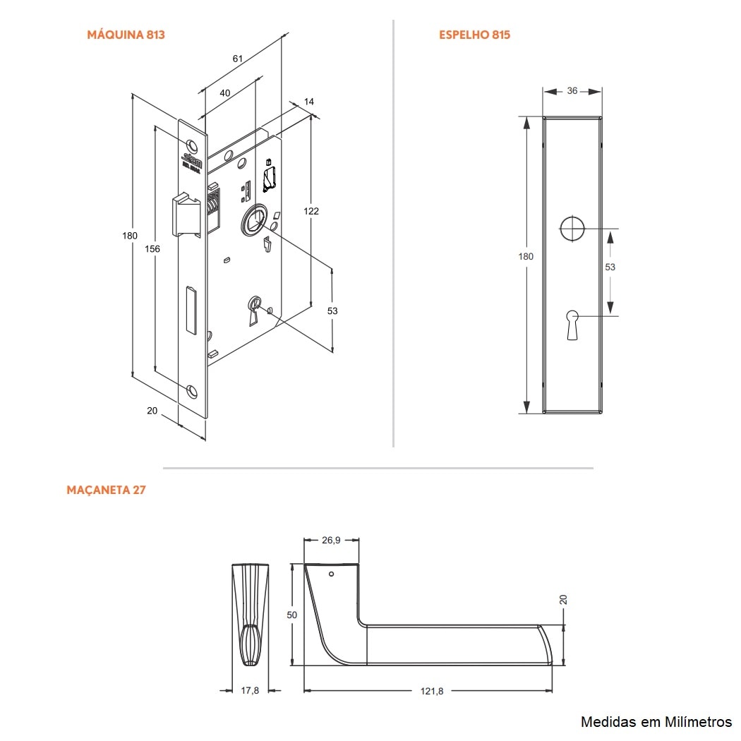 Fechadura de Porta Interna Stam Padova 815/27 40mm Inox - 38200