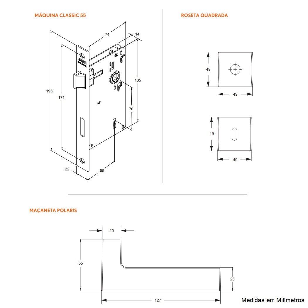 Fechadura de Porta Interna Stam Polaris 3200 55mm Cromada - 30026